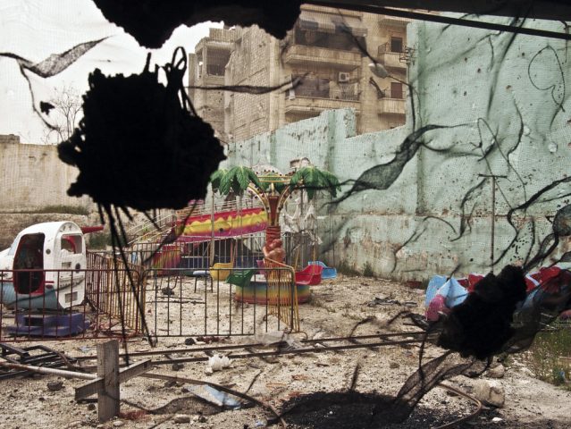 Aleppo, Syria. March, 2013.A playground damaged during fighting in one of Aleppo's front lines.