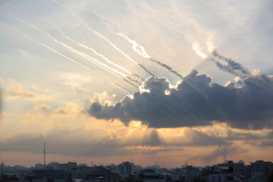 A group of rockets fired by Palestinian resistance factions from Gaza City this morning.