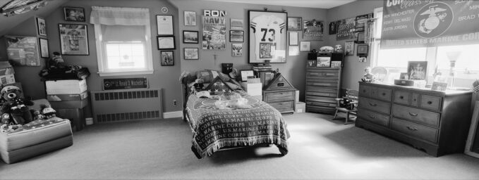 Marine 1st Lt. Ronald Winchester, 25, was killed by a roadside bomb in Qaim, Iraq, on September 3, 2004. He was from Rockville Center, New York. His bedroom was photographed in February, 2011. (Photo by Ashley Gilbertson / VII Photo)