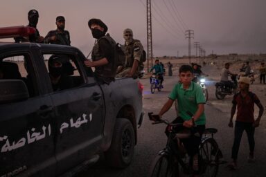 Long neglected by the Syrian state and one of the first cities to rise up in the 2011 revolution, Deir al-Zour endured years of siege, bombardment, and successive occupation by government forces, ISIS, and Kurdish-led fighters. The conflict left around 75% of the city’s infrastructure damaged or destroyed. In 2025, the Euphrates River marked a divide; the government controlled one bank, the Kurdish-led Syrian Democratic Forces (SDF) the other, complicating daily movement, trade, and access to services. For those who remained, and those who returned, rebuilding continued regardless. Photo by Nicole Tung (VII Photo, for The New York Times)