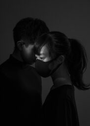 King, 16 M, student, Tai Wai.

Ceci, 17 F, student, Yuen Long.

Couple posing.

A Hong Kong protestor stands for a portrait at a studio in Chai Wan, Hong Kong, on Oct. 30, 2019. Photo by Adam Ferguson